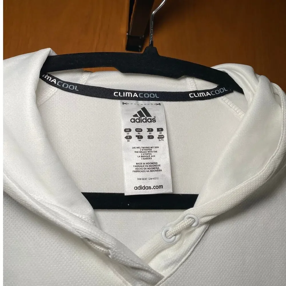 Adidas - White & Gray Striped - Hooded Workout Top